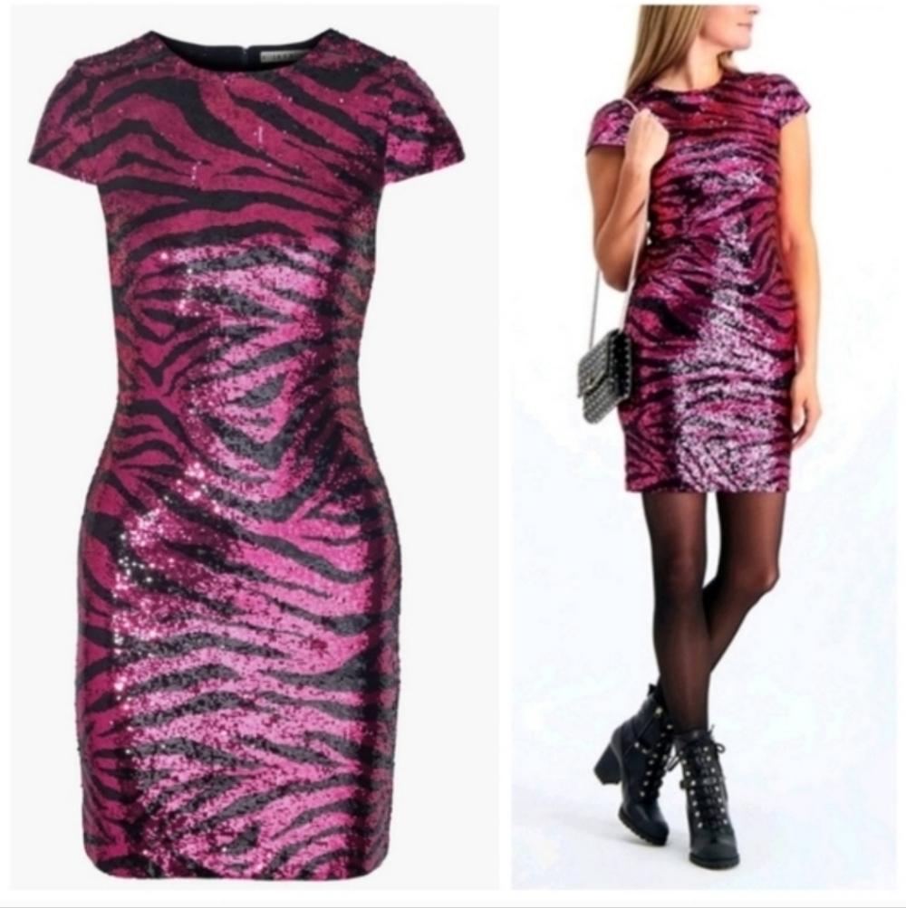 Alice + Olivia nat tiger print sequin mini dress Size 12 NWOT $695
